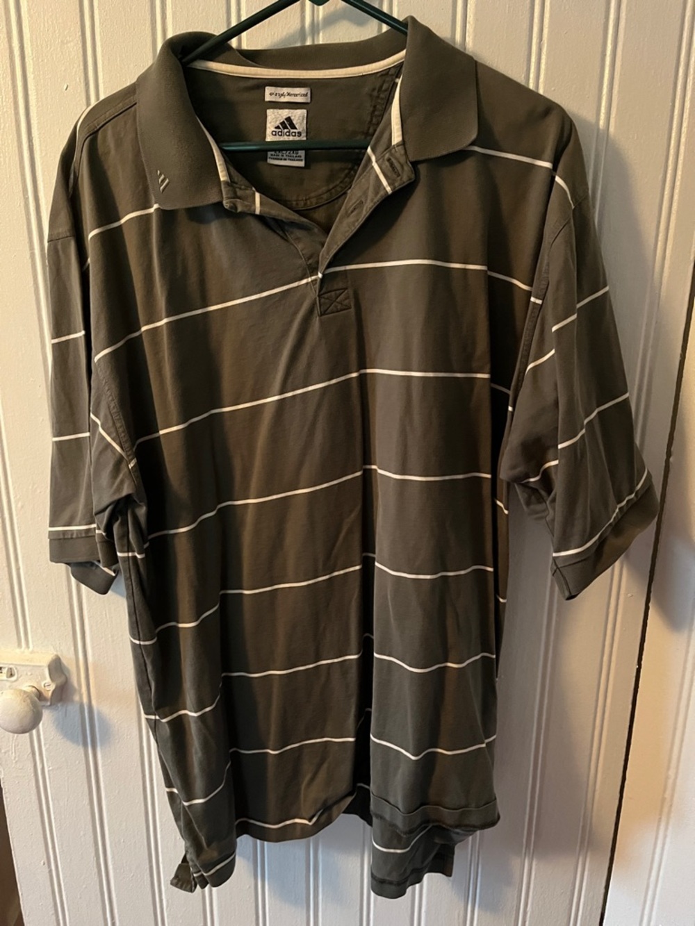 adidas Men’s Olive Green Polo with White Stripes